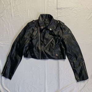 Chocolate USA Cropped Faux Leather Jacket Women's Medium Black Full Zip